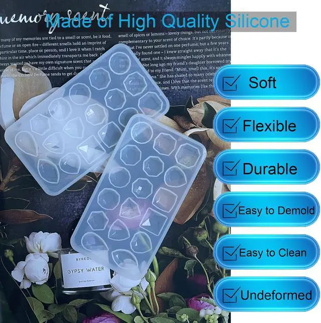Alt view image 4 of 7 - 2Pcs Faceted Gemstone Silicone Mold for Resin, Collage Crystal Stones 3D Diamond Gem Epoxy Resin Casting Mold Ice Cube DIY Jewelry Making Decor