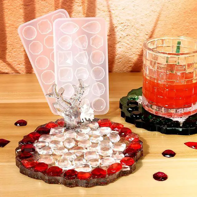 Alt view image 5 of 7 - 2Pcs Faceted Gemstone Silicone Mold for Resin, Collage Crystal Stones 3D Diamond Gem Epoxy Resin Casting Mold Ice Cube DIY Jewelry Making Decor