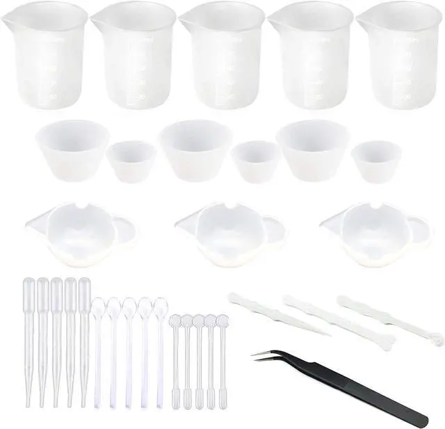 Main image of 38 PCS Epoxy Resin Tools Kit, Silicone Mold Tool Included 5 PCS Resin Measuring Cup, Silicone Mixing Cups, Silicone Scraper, Silicone Stick, Silicone Spoon and Tweezers for Jewelry DIY