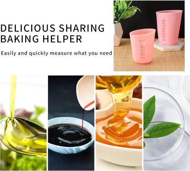 Alt view image 3 of 7 - 2 Pcs 250 ml/500 ml Silicone Measuring Cups, Silicone Reusable Mixing Pouring Measure Cups, Melt Stir Squeeze & Pour Measuring Cups for Epoxy Resin Casting Moulds Cups (Pink)