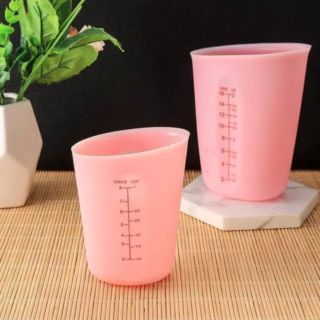 Alt view image 5 of 7 - 2 Pcs 250 ml/500 ml Silicone Measuring Cups, Silicone Reusable Mixing Pouring Measure Cups, Melt Stir Squeeze & Pour Measuring Cups for Epoxy Resin Casting Moulds Cups (Pink)