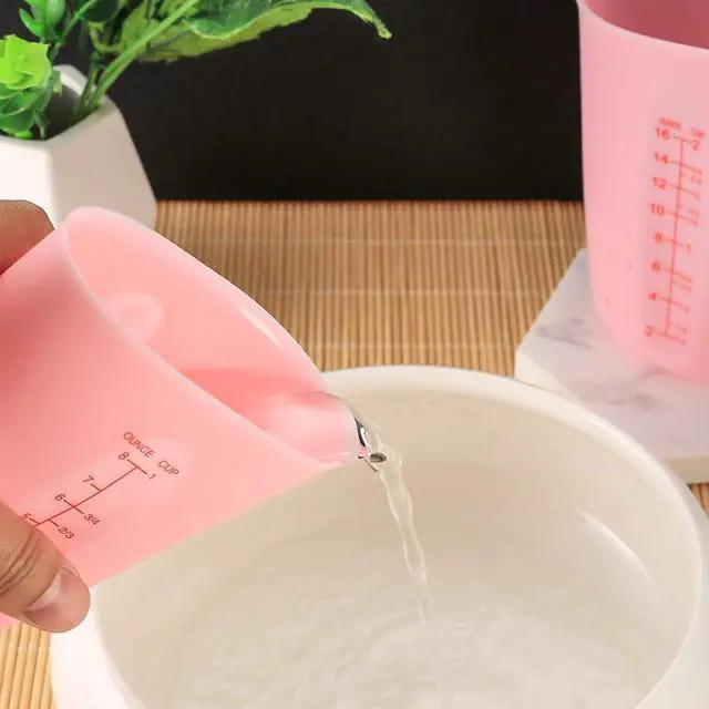 Alt view image 7 of 7 - 2 Pcs 250 ml/500 ml Silicone Measuring Cups, Silicone Reusable Mixing Pouring Measure Cups, Melt Stir Squeeze & Pour Measuring Cups for Epoxy Resin Casting Moulds Cups (Pink)