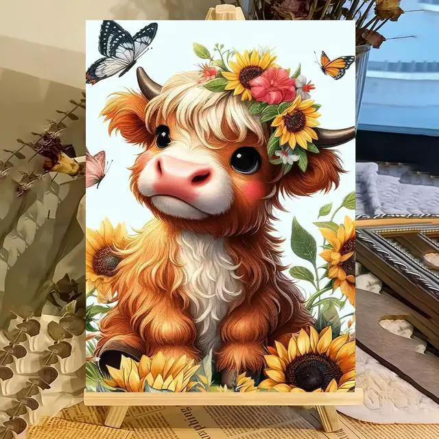 Alt view image 2 of 7 - Cow Paint by Numbers Kit for Kids with Frame and Easel 8x12 in | Cow Paint by Number Kids Ages 8-10-12, DIY Acrylic Animal Painting by Numbers for Kids Teen Girls for Gift Home Wall Decor