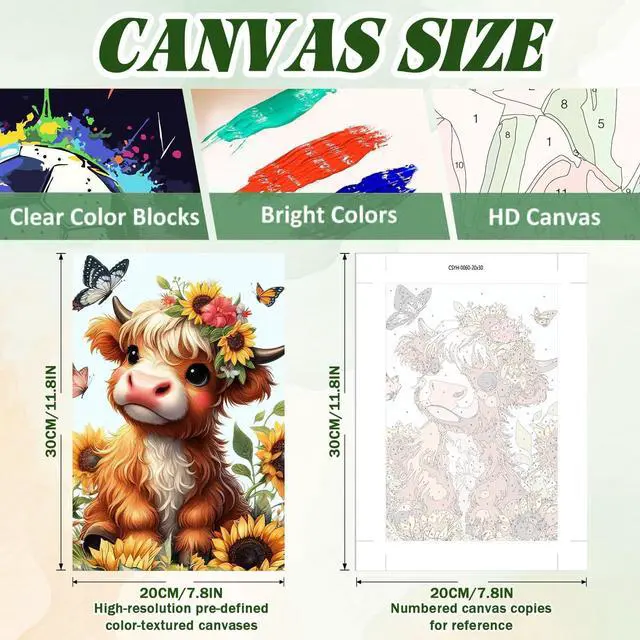Alt view image 3 of 7 - Cow Paint by Numbers Kit for Kids with Frame and Easel 8x12 in | Cow Paint by Number Kids Ages 8-10-12, DIY Acrylic Animal Painting by Numbers for Kids Teen Girls for Gift Home Wall Decor