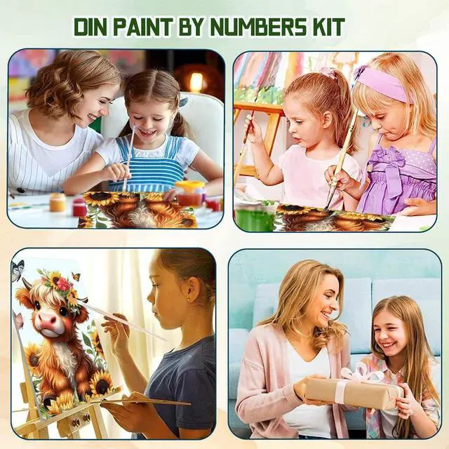 Alt view image 5 of 7 - Cow Paint by Numbers Kit for Kids with Frame and Easel 8x12 in | Cow Paint by Number Kids Ages 8-10-12, DIY Acrylic Animal Painting by Numbers for Kids Teen Girls for Gift Home Wall Decor