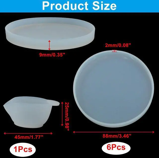 Alt view image 2 of 5 - 6 Pcs Round Coaster Silica Gel Molds with 1Pcs Mixing Cup | For DIY Resin Coasters, Bowl Mats, Home Decoration, Candle Holders