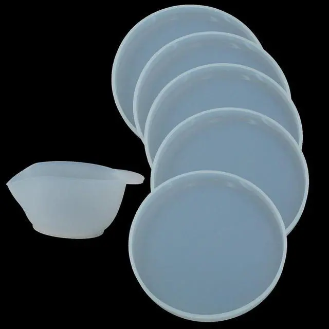 Alt view image 4 of 5 - 6 Pcs Round Coaster Silica Gel Molds with 1Pcs Mixing Cup | For DIY Resin Coasters, Bowl Mats, Home Decoration, Candle Holders