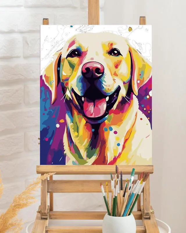 Alt view image 5 of 7 - Dog Paint by Numbers Kit for Adults Beginner,Labrador Retriever Paint by Number Canvas Kit, Acrylic Adults' Paint-by-Number Kits for Dogs Lovers 16x20inch (Without Framed)