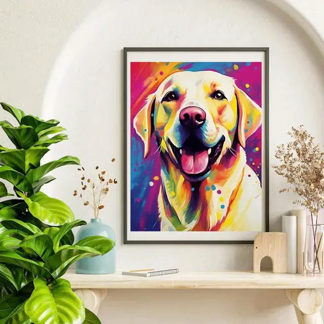 Alt view image 6 of 7 - Dog Paint by Numbers Kit for Adults Beginner,Labrador Retriever Paint by Number Canvas Kit, Acrylic Adults' Paint-by-Number Kits for Dogs Lovers 16x20inch (Without Framed)