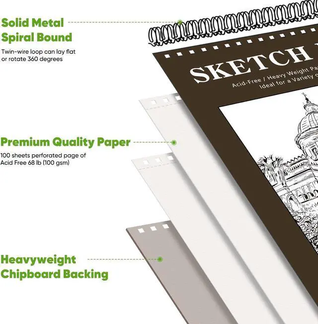 Alt view image 3 of 7 - Sketchbook 8.5x11,100 Sheets Thick Acid-Free Drawing Paper | 68lb/100gsm Lay Flat Sketch Pad Art Notebook for Adults Artists Teachers Students Classroom