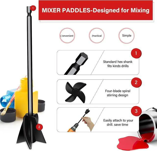 Alt view image 3 of 7 - 4 Pcs Resin Mixer Paddles for Resin Drill, Epoxy Mixer Attachment for Drill, Paint Mixer/Paint Stirrer for Mixing Resin, Epoxy, Silicone Molds
