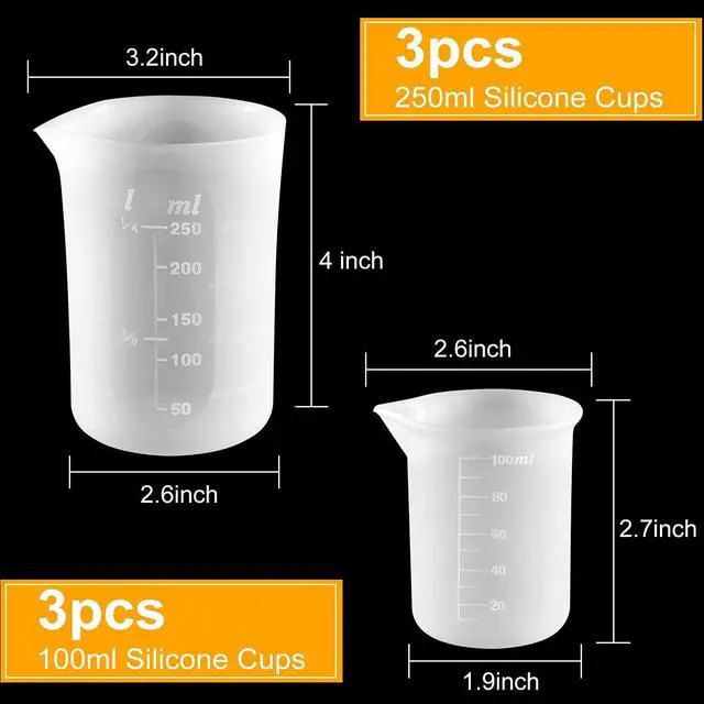 Alt view image 2 of 7 - 100ml 250ml Silicone Measuring Cups for Resin Non-Stick Mixing Cups Glue Tools, Precise Scale for for Resin DIY Craft Jewelry Making, 6 PCS