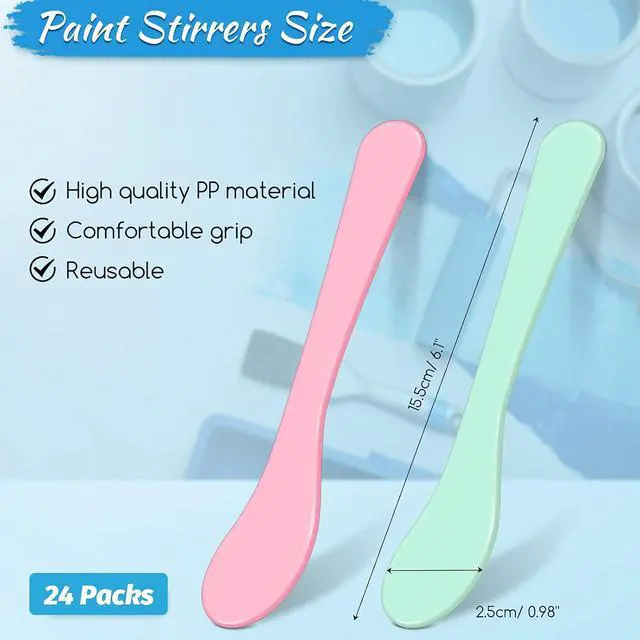 Alt view image 2 of 7 - 24 Pcs Plastic Paint Stir Sticks Pink and Green Reusable Mixing Sticks Facial Mask Cosmetic Spatula, 6 Inch DIY Crafts Tools for Mixing Resin, Liquid, Epoxy, Crafts