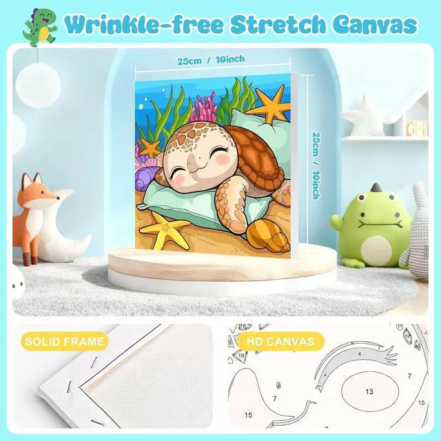 Alt view image 2 of 7 - Paint by Numbers Kit for Kids with Frame, Sea Turtle, No Easel | DIY Acrylic Art for Kids Ages 8-12, Arts & Crafts Activity, Birthday Gift, Parent-Child Activity, Wall Decor, 10" x 10"