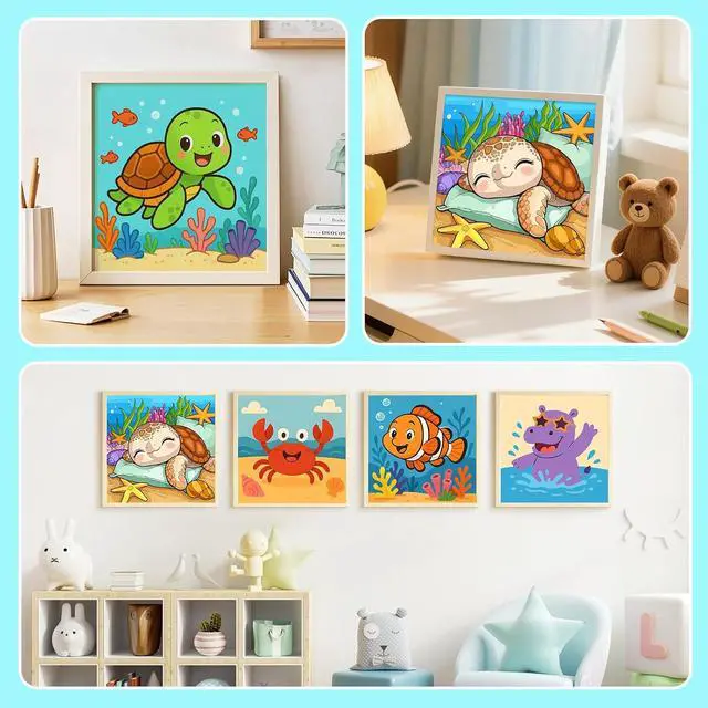 Alt view image 6 of 7 - Paint by Numbers Kit for Kids with Frame, Sea Turtle, No Easel | DIY Acrylic Art for Kids Ages 8-12, Arts & Crafts Activity, Birthday Gift, Parent-Child Activity, Wall Decor, 10" x 10"