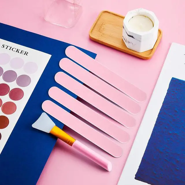 Alt view image 6 of 7 - 15 Pieces Reusable Stir Sticks Sets Include 12 Pieces Resin Stirring Makeup Sticks and 3 Pieces Silicone Epoxy Brushes for Mixing Resin Epoxy Liquid Facial Cover Paint Making DIY(Pink)