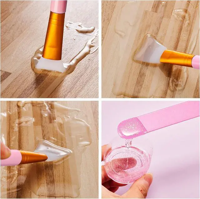 Alt view image 5 of 7 - 15 Pieces Reusable Stir Sticks Sets Include 12 Pieces Resin Stirring Makeup Sticks and 3 Pieces Silicone Epoxy Brushes for Mixing Resin Epoxy Liquid Facial Cover Paint Making DIY(Pink)