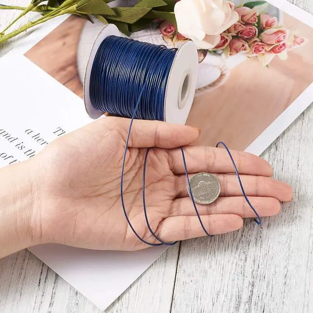 Alt view image 4 of 6 - 85 Yards Waxed Jewelry Beading String 1mm Korean Polyester Waxed Cord Threads Knotting Braiding Crafting Cord Ropes Wire for DIY Bracelet Macrame Necklace Jewelry Making (Prussian Blue)