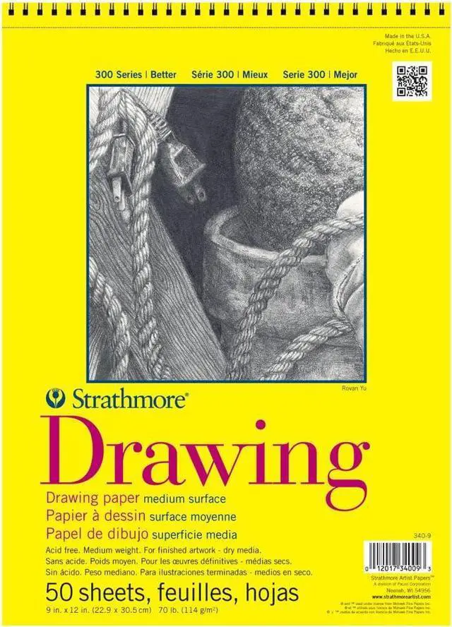 Main image of 300 Series Wire Bound Drawing Pad, 70 lb. Drawing Paper, 9 X 12 inches, White, 50 Sheets (340-9)
