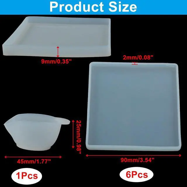 Alt view image 2 of 5 - 6 Pcs Square Coaster Silica Gel Molds with 1Pcs Mixing Cup | For DIY Resin Coasters, Bowl Mats, Home Decoration, Candle Holders