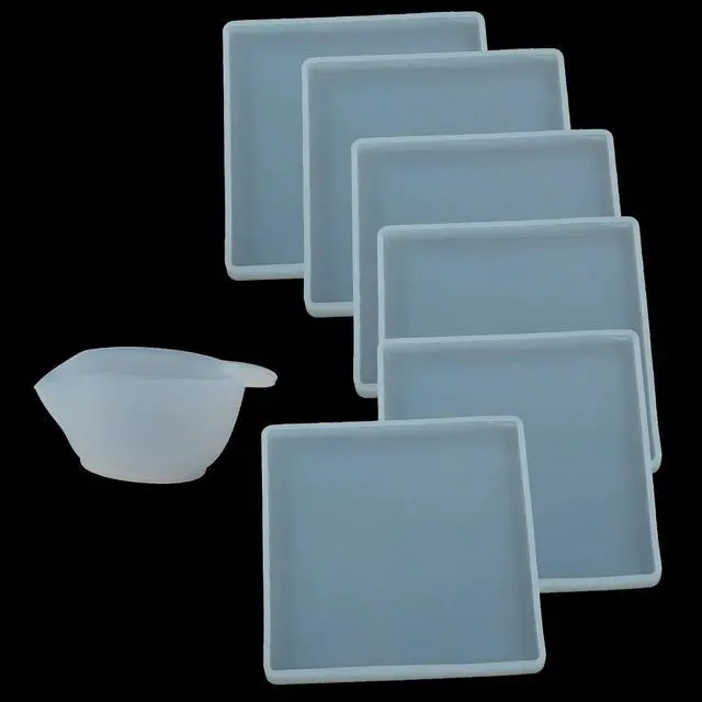 Alt view image 4 of 5 - 6 Pcs Square Coaster Silica Gel Molds with 1Pcs Mixing Cup | For DIY Resin Coasters, Bowl Mats, Home Decoration, Candle Holders