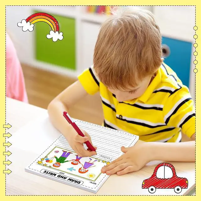 Alt view image 2 of 6 - Draw and Write Paper for Kids, 50 Sheets 8.3" x 11.7" Kindergarten Story Lined Paper with Drawing Box, Handwriting Practice Journal for Preschool Grade 1-2 Homeschool Back to School Supplies