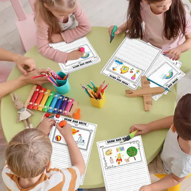 Alt view image 5 of 6 - Draw and Write Paper for Kids, 50 Sheets 8.3" x 11.7" Kindergarten Story Lined Paper with Drawing Box, Handwriting Practice Journal for Preschool Grade 1-2 Homeschool Back to School Supplies