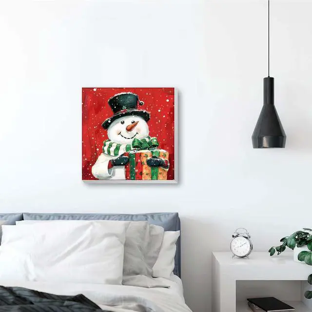 Alt view image 2 of 7 - Framed Paint by Numbers Kit for Adults & Beginner - 8x8 Inch Canvas Christmas Paint by Numbers - Snowman Educational & Creative Art Set for Beginners - Perfect for Home or Wall Decoration