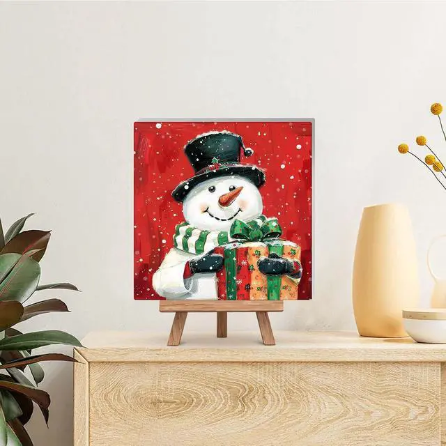 Alt view image 3 of 7 - Framed Paint by Numbers Kit for Adults & Beginner - 8x8 Inch Canvas Christmas Paint by Numbers - Snowman Educational & Creative Art Set for Beginners - Perfect for Home or Wall Decoration