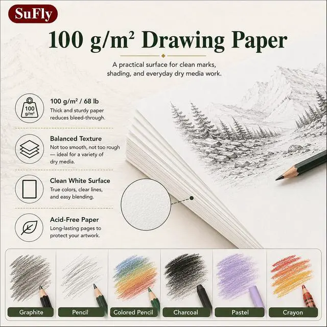 Alt view image 4 of 7 - Sketch Book 9x12, 100-Sheet Drawing Paper Pad, 68lb/100gsm, Acid-Free | Top Spiral Sketchbook, Sketch Pads for Drawing, Art Supplies for Kids & Adults, Art Class Gift for Beginners, Artists & Teens