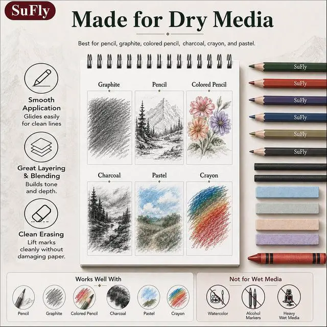 Alt view image 5 of 7 - Sketch Book 9x12, 100-Sheet Drawing Paper Pad, 68lb/100gsm, Acid-Free | Top Spiral Sketchbook, Sketch Pads for Drawing, Art Supplies for Kids & Adults, Art Class Gift for Beginners, Artists & Teens