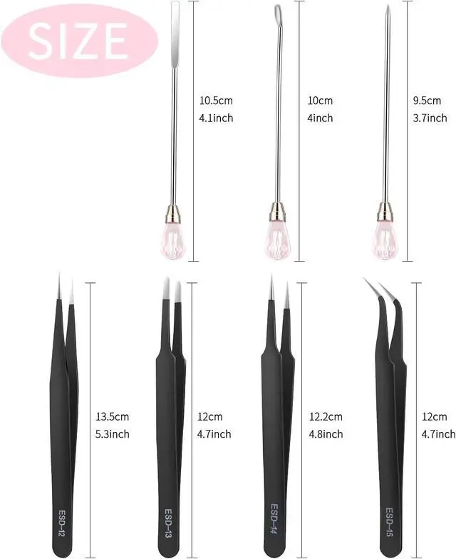 Alt view image 2 of 7 - 11 Pcs Resin Spoon Tools Kit-Metal Stir Sticks Resin Spoons Poke Needle with Anti-Static Stainless Steel Precision Tweezers Set for Resin Crafts,Jewelry Making,DIY Epoxy Silicone Resin Molds(Pink)