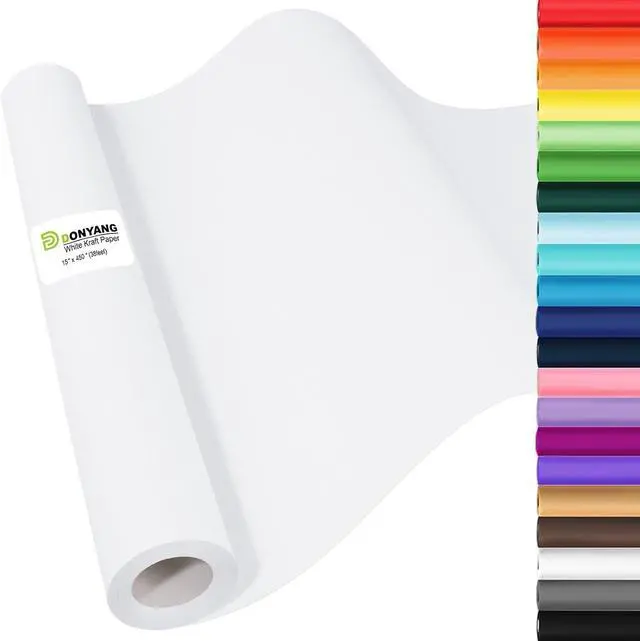 Main image of White Wrapping Paper Craft Kraft Paper Roll 15" x 450",Bulletin Board Paper | Gift Wrapping Bouquet Packing Painting Drawing Paint Easel Poster Chart Decorative Paper, Kids Art Supplies, Arts & Crafts