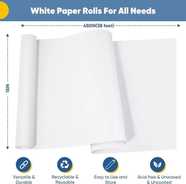 Alt view image 2 of 7 - White Wrapping Paper Craft Kraft Paper Roll 15" x 450",Bulletin Board Paper | Gift Wrapping Bouquet Packing Painting Drawing Paint Easel Poster Chart Decorative Paper, Kids Art Supplies, Arts & Crafts
