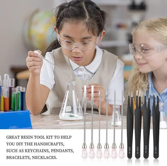 Alt view image 7 of 7 - 11 Pcs Resin Spoon Tools Kit-Metal Stir Sticks Resin Spoons Poke Needle with Anti-Static Stainless Steel Precision Tweezers Set for Resin Crafts,Jewelry Making,DIY Epoxy Silicone Resin Molds(Pink)