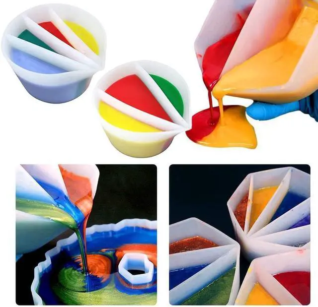 Alt view image 3 of 7 - 4 Pack Split Cups for Paint Pouring + 2 Pcs Stir Stick, Silicone Paint Pour Cup Resin with 2-5 Channels Dividers Pouring Painting Tools for DIY Making Accessories Fluid Art Drawing (2/3/4/5 Channels)