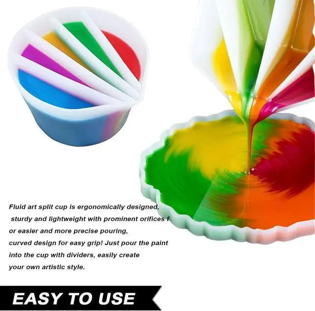 Alt view image 4 of 7 - 4 Pack Split Cups for Paint Pouring + 2 Pcs Stir Stick, Silicone Paint Pour Cup Resin with 2-5 Channels Dividers Pouring Painting Tools for DIY Making Accessories Fluid Art Drawing (2/3/4/5 Channels)