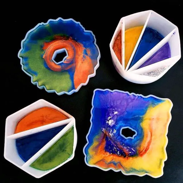 Alt view image 6 of 7 - 4 Pack Split Cups for Paint Pouring + 2 Pcs Stir Stick, Silicone Paint Pour Cup Resin with 2-5 Channels Dividers Pouring Painting Tools for DIY Making Accessories Fluid Art Drawing (2/3/4/5 Channels)