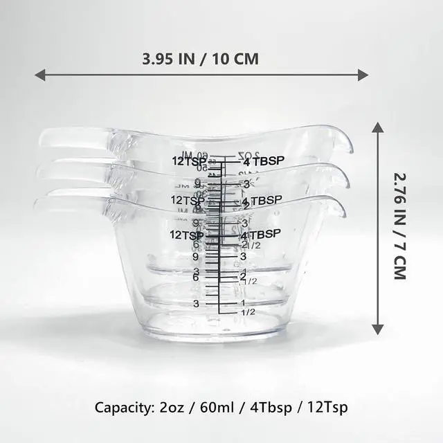 Alt view image 5 of 6 - 3 Pack 2 Ounce Measuring Cups, Food-Grade Plastic Small Measuring Cup for Hair Color, Hot Tub Chemicals & DIY Mixing, Mini Ounce Measure Cup with Easy-Read Markings
