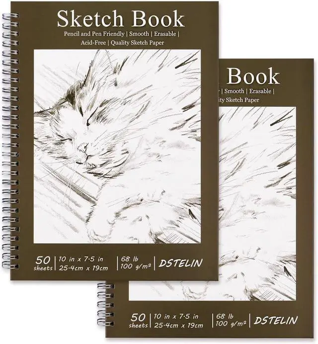 Main image of 2 Pack 50 Sheets Spiral Bound Art Sketchbook, 10 x 7.5 Inch 100GSM Acid-Free Drawing Paper, Sketch Books with Cardboard Backing for Artists and Students