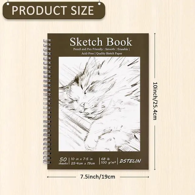 Alt view image 2 of 6 - 2 Pack 50 Sheets Spiral Bound Art Sketchbook, 10 x 7.5 Inch 100GSM Acid-Free Drawing Paper, Sketch Books with Cardboard Backing for Artists and Students