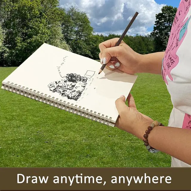 Alt view image 5 of 6 - 2 Pack 50 Sheets Spiral Bound Art Sketchbook, 10 x 7.5 Inch 100GSM Acid-Free Drawing Paper, Sketch Books with Cardboard Backing for Artists and Students
