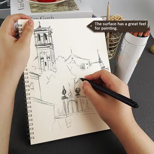 Alt view image 6 of 6 - 2 Pack 50 Sheets Spiral Bound Art Sketchbook, 10 x 7.5 Inch 100GSM Acid-Free Drawing Paper, Sketch Books with Cardboard Backing for Artists and Students