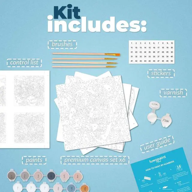 Alt view image 2 of 7 - 6 Pack Paint by Numbers Kit for Adults Featuring Majestic Wild Cats Designs Paint by Numbers for Adults Beginners DIY Adult Paint by Number Kit 7.87 x 7.87 inch