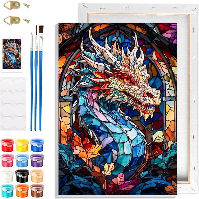 Main image of Dragon Paint by Numbers Kits with Frame for Adults Beginners, DIY Animals Paint by Numbers for Kids, Painting Art on Canvas Gifts Home Wall Decor 20x30cm
