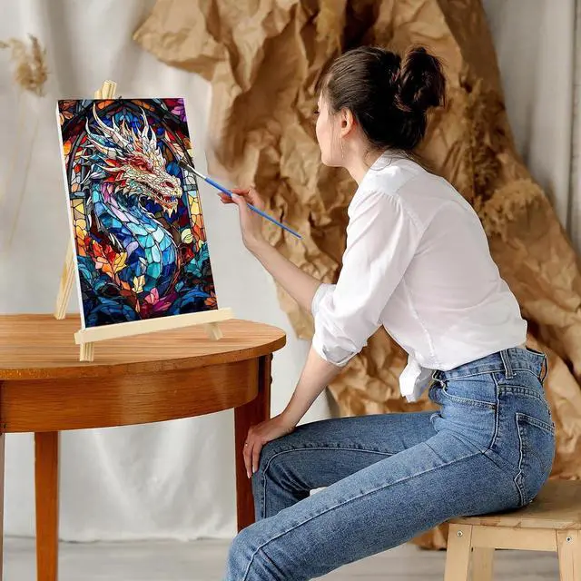 Alt view image 4 of 7 - Dragon Paint by Numbers Kits with Frame for Adults Beginners, DIY Animals Paint by Numbers for Kids, Painting Art on Canvas Gifts Home Wall Decor 20x30cm