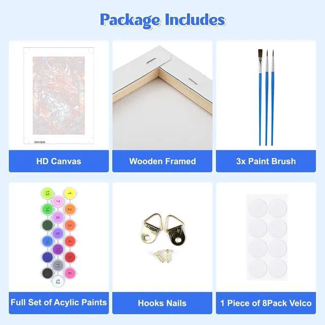 Alt view image 6 of 7 - Dragon Paint by Numbers Kits with Frame for Adults Beginners, DIY Animals Paint by Numbers for Kids, Painting Art on Canvas Gifts Home Wall Decor 20x30cm