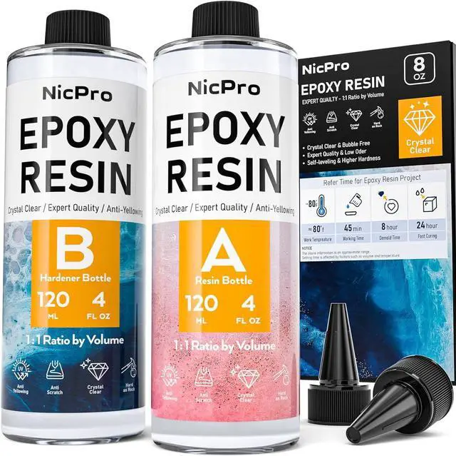 Main image of 8 Ounce Crystal Clear Epoxy Resin Kit, Food Safe Resin | DIY Starter Epoxy Resin for Art Craft, Canvas Painting, Molds Pigment Jewelry Making, Resin Coating and Casting