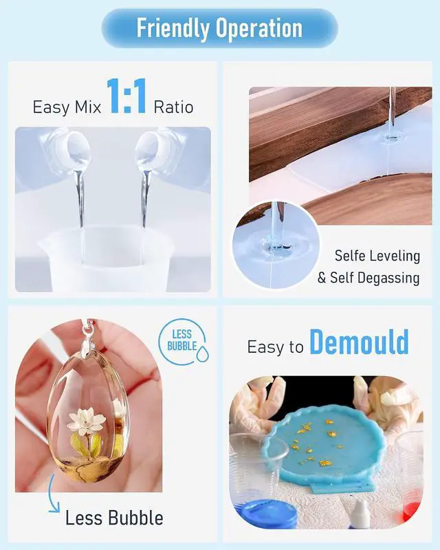 Alt view image 3 of 6 - 8 Ounce Crystal Clear Epoxy Resin Kit, Food Safe Resin | DIY Starter Epoxy Resin for Art Craft, Canvas Painting, Molds Pigment Jewelry Making, Resin Coating and Casting