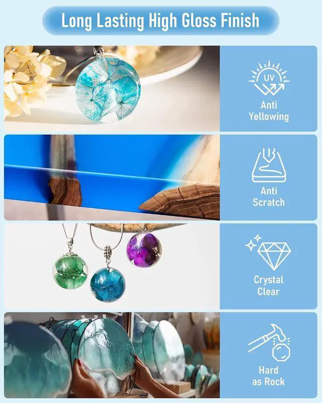 Alt view image 4 of 6 - 8 Ounce Crystal Clear Epoxy Resin Kit, Food Safe Resin | DIY Starter Epoxy Resin for Art Craft, Canvas Painting, Molds Pigment Jewelry Making, Resin Coating and Casting